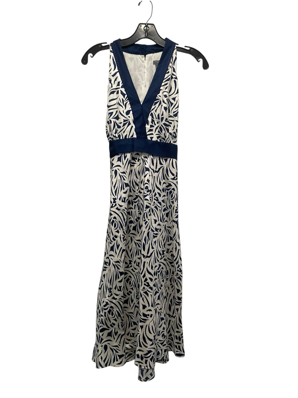 VTG  Ann Taylor Silk Satin Halter Dress White Blue Floral Print Midi 10 Petites